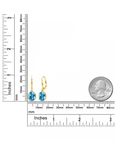 18K Yellow Gold Plated Silver Swiss Blue Topaz Leverback Dangle Earrings For Women (4.50 Cttw, Gemstone November Birthstone, ...