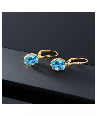 18K Yellow Gold Plated Silver Swiss Blue Topaz Leverback Dangle Earrings For Women (4.50 Cttw, Gemstone November Birthstone, ...