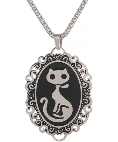 Cat Silhouette Cameo Necklace - Gothic Style Pewter Frame Pendant Necklace Mystic Witch Jewelry Gift Accessories $11.20 Neckl...