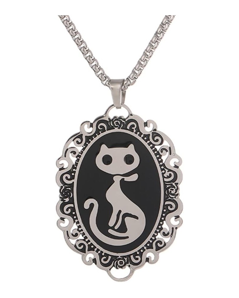 Cat Silhouette Cameo Necklace - Gothic Style Pewter Frame Pendant Necklace Mystic Witch Jewelry Gift Accessories $11.20 Neckl...