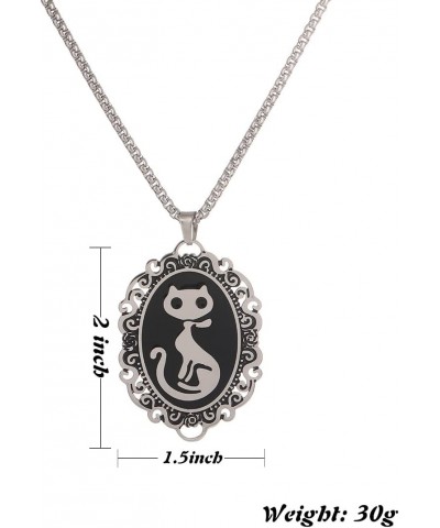 Cat Silhouette Cameo Necklace - Gothic Style Pewter Frame Pendant Necklace Mystic Witch Jewelry Gift Accessories $11.20 Neckl...