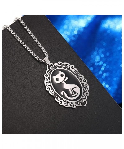 Cat Silhouette Cameo Necklace - Gothic Style Pewter Frame Pendant Necklace Mystic Witch Jewelry Gift Accessories $11.20 Neckl...