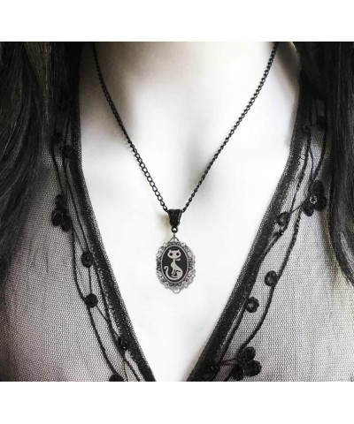 Cat Silhouette Cameo Necklace - Gothic Style Pewter Frame Pendant Necklace Mystic Witch Jewelry Gift Accessories $11.20 Neckl...