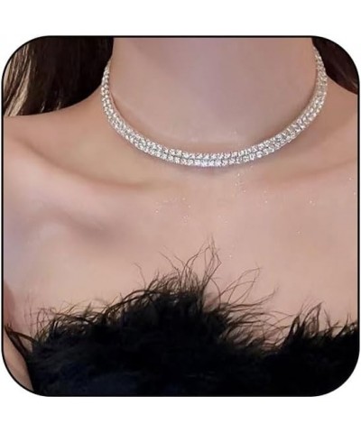 Rhinestone Choker Necklace Trendy Sparkly Prom Necklace Layered Crystal Collar Necklace for Wedding 1: Rhinestone Choker Neck...