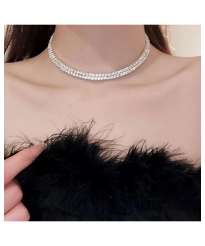 Rhinestone Choker Necklace Trendy Sparkly Prom Necklace Layered Crystal Collar Necklace for Wedding 1: Rhinestone Choker Neck...