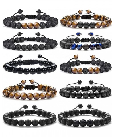 10Pcs 8mm Natural Stone Lava Rock Beaded Bracelets for Men Women Tiger Eye Hematite Black Onyx Matte Beads Essential Oil Diff...