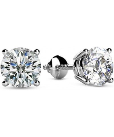 Natural Round Brilliant Solitaire Diamond Stud Earrings for Women 4 Prong Screw Back (G-H Color SI2-I1 Clarity) 0.33 Carat Pl...