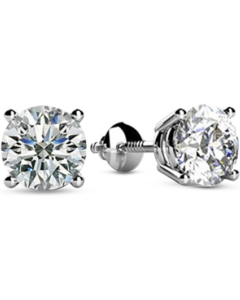 Natural Round Brilliant Solitaire Diamond Stud Earrings for Women 4 Prong Screw Back (G-H Color SI2-I1 Clarity) 0.33 Carat Pl...