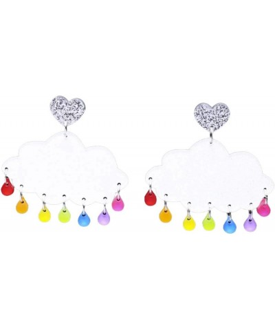 Rainbow Cloud Colorful Lightning Dangle Stud Earrings Raindrops Cloud $8.38 Earrings