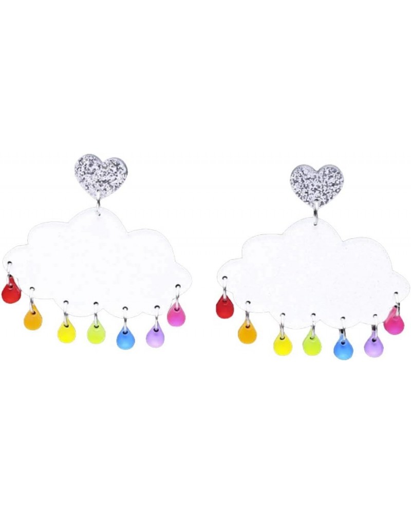 Rainbow Cloud Colorful Lightning Dangle Stud Earrings Raindrops Cloud $8.38 Earrings