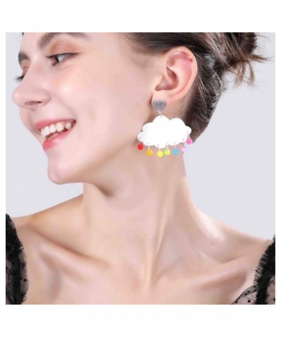 Rainbow Cloud Colorful Lightning Dangle Stud Earrings Raindrops Cloud $8.38 Earrings