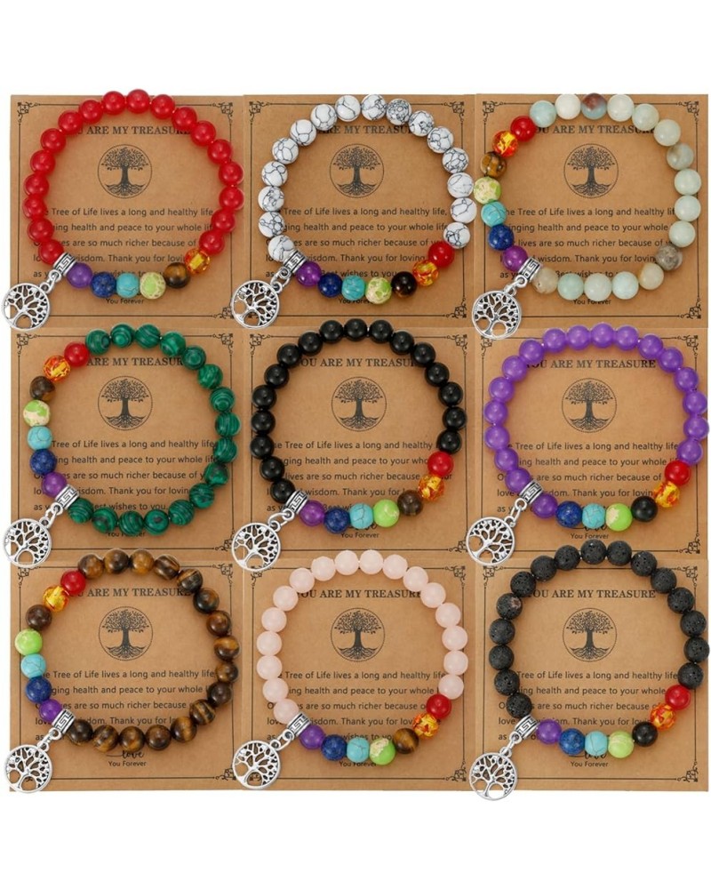 9PCS Tree of Life Semi Precious Gemstone Beads Bracelet 7 Chakra Reiki Healing Stone Bracelets Yoga Meditation Bracelet for W...