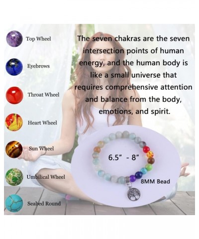 9PCS Tree of Life Semi Precious Gemstone Beads Bracelet 7 Chakra Reiki Healing Stone Bracelets Yoga Meditation Bracelet for W...