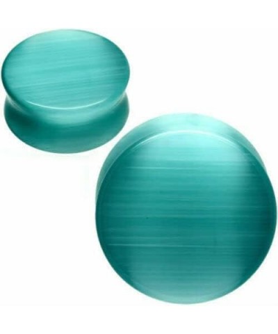 00g (10mm) Ear Gauges Organic Stone Ear Plugs Tunnels PAIR - Aqua Cats Eye $12.69 Body Jewelry