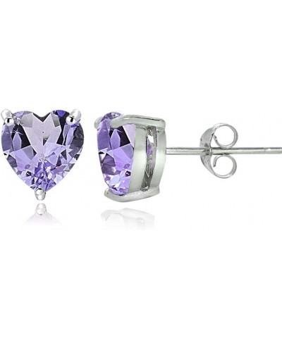 Sterling Silver Genuine, Created or Simulated Birthstone Gemstone 7mm Heart Stud Earrings February-Amethyst $16.80 Earrings