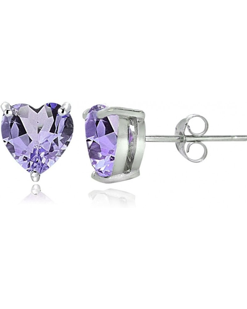 Sterling Silver Genuine, Created or Simulated Birthstone Gemstone 7mm Heart Stud Earrings February-Amethyst $16.80 Earrings