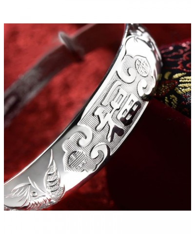 Women's 999 Solid Sterling Silver Chinese Dragon and Phoenix Carved Design Fu Character Push and Pull Sterling Silver Bracele...