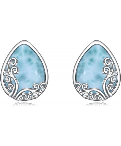 Opal/Moonstone/Larimar Filigree Stud Earrings Sterling Silver Hypoallergenic Earrings Jewelry Gift for Women Larimar $15.40 E...