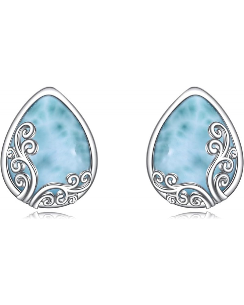 Opal/Moonstone/Larimar Filigree Stud Earrings Sterling Silver Hypoallergenic Earrings Jewelry Gift for Women Larimar $15.40 E...