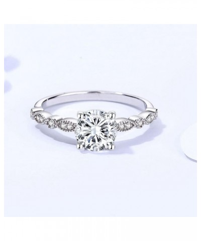 1-1/5 Carat (ctw) Classic Round Engagement Rings for Women Platinum Plated Silver, Moissanite Engagement Rings Wedding Annive...