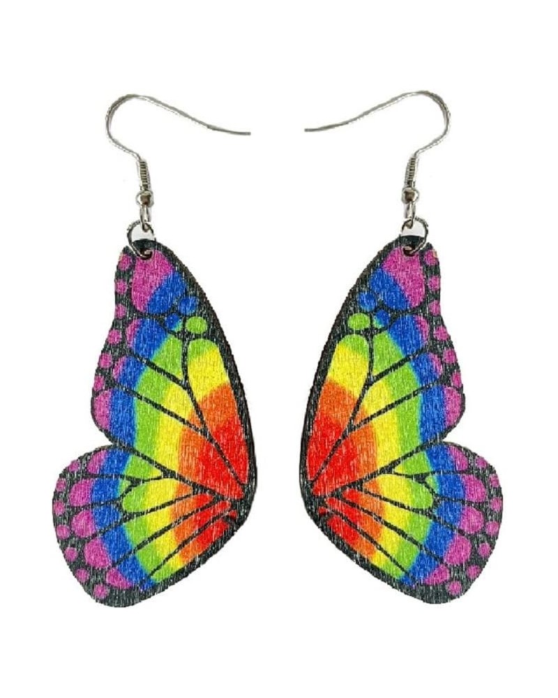 Colorful Rainbow Pride Wooden Dangle Earrings Love Heart Shaped Teardrop Earrings for Women Girls Cute Butterfly Animals Drop...