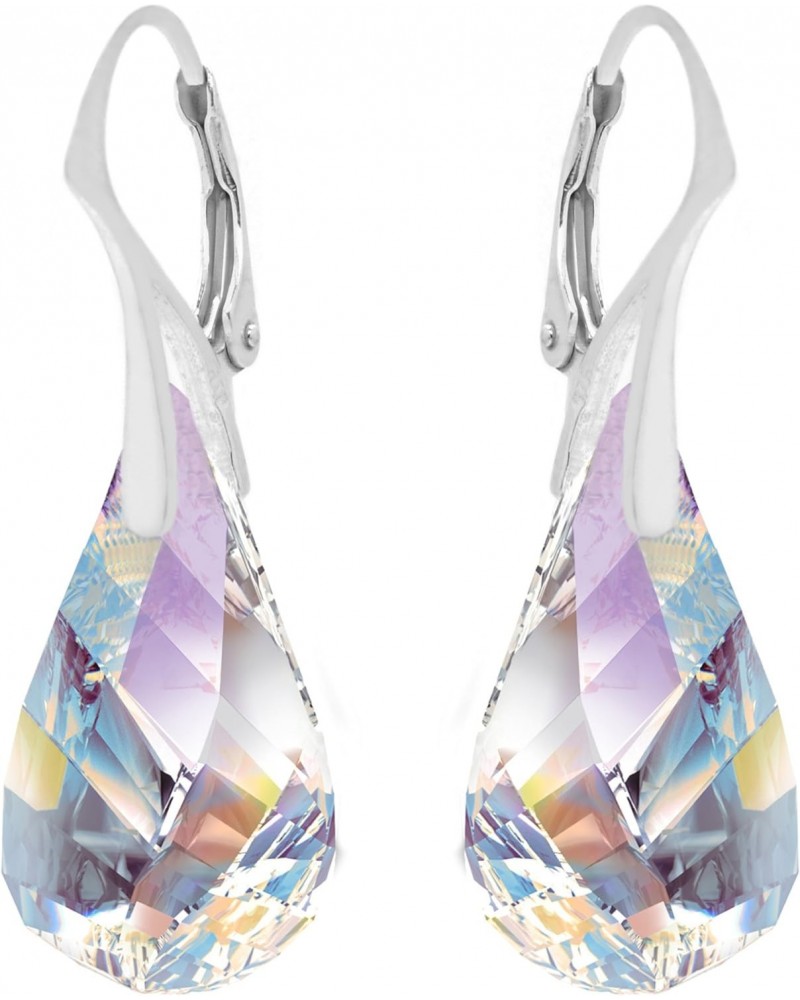 Made with Imitation of Crystals" Sterling Silver 925 Aurora Borealis Twist AB Iridescent Earrings $18.06 Earrings