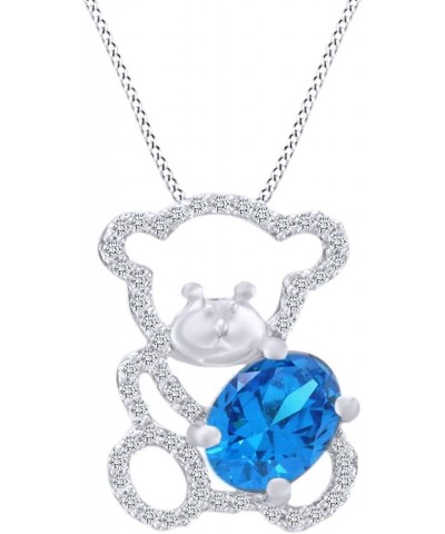 Oval Cut Simulated CZ Teddy Bear Pendant Necklace in 14K Gold Over Sterling Silver White Gold Over : Simulated Blue Topaz $47...