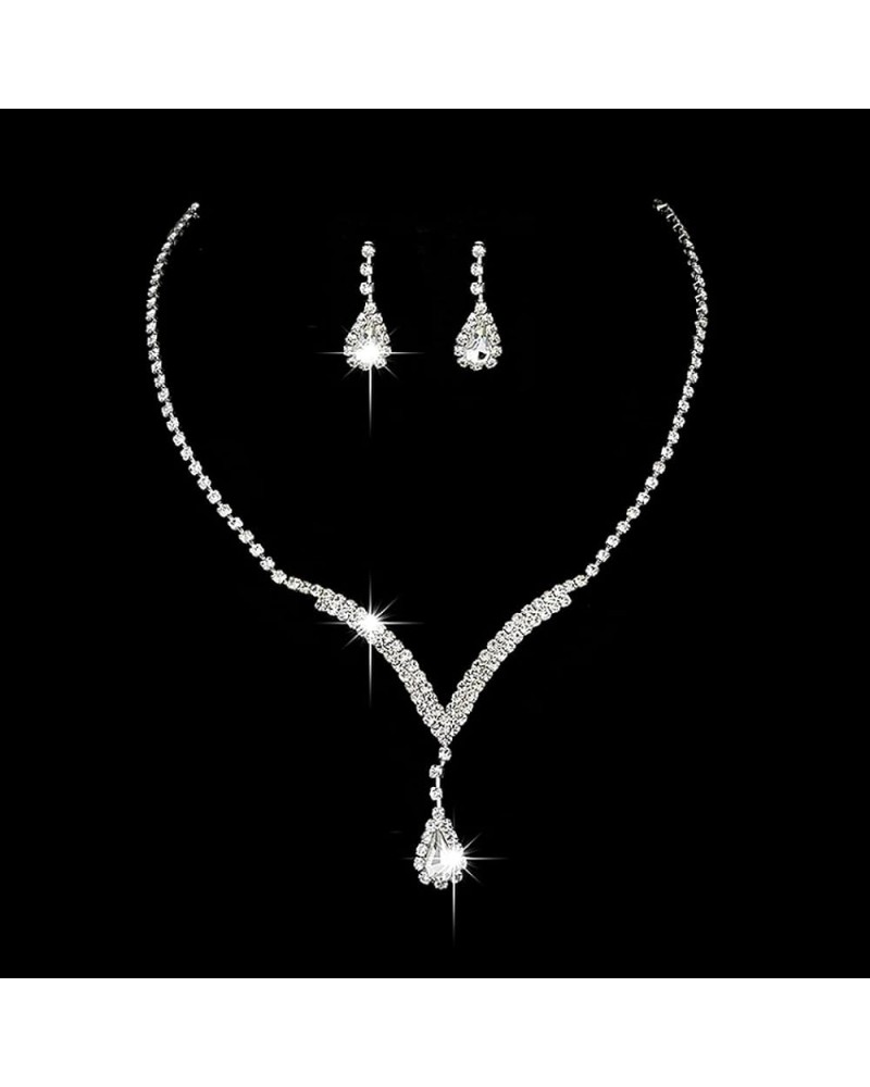 Wedding Bridal Jewelry Rhinestone Bride Necklace Earrings Set Silver Bridesmaid Crystal Necklace Accessories Sets for Women a...