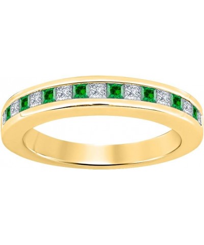 Princess Cut Gemstone Half Eternity 14k Yellow Gold Plated Wedding Band Ring for Women created-green emerald $25.64 Rings