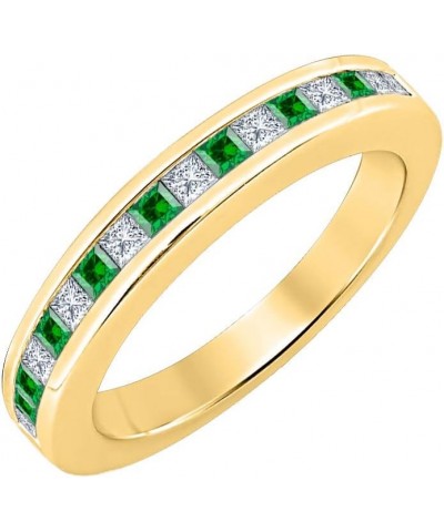 Princess Cut Gemstone Half Eternity 14k Yellow Gold Plated Wedding Band Ring for Women created-green emerald $25.64 Rings