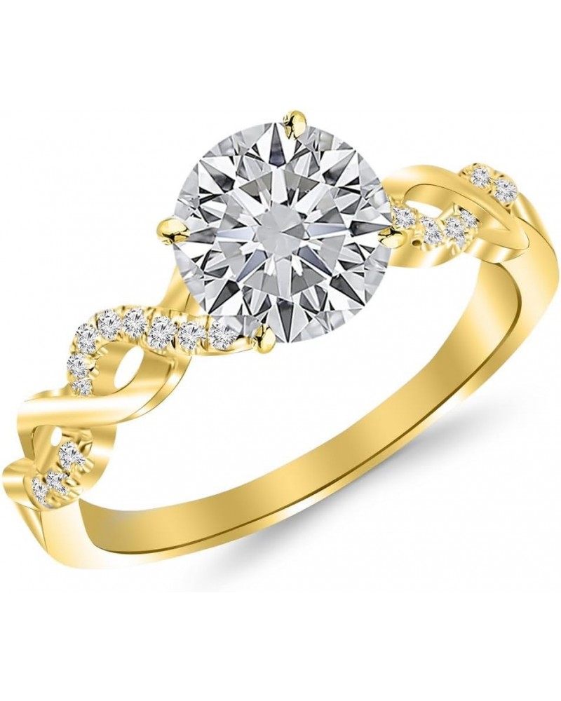 0.63 Carat Twisting Infinity Gold and Diamond Split Shank Pave Set Diamond Engagement Ring with a 0.5 Carat J-K I2 Center Yel...