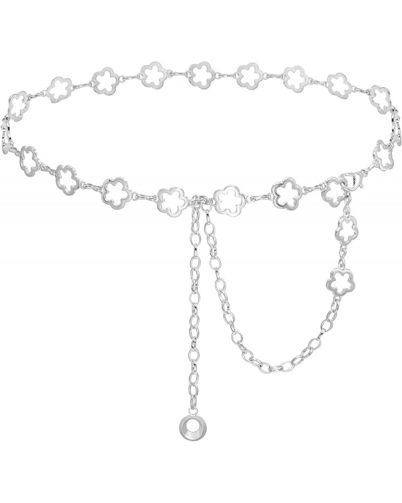 Small Flower Metal Belt Chain - Adjustable Waist Chain for Women's Dresses Silver L: 53.1 in/135 cm $8.54 Body Jewelry