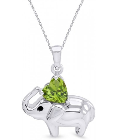 Valentine's Day Elephant Pendant Necklace Heart Shaped Simulated CZ 925 Sterling Silver white-gold-plated-silver : Peridot $2...