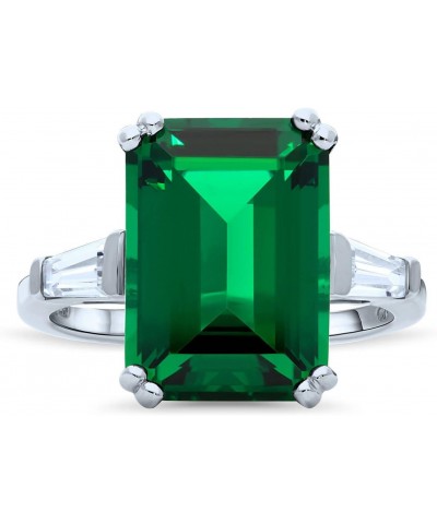 Sterling Silver Solitaire Simulated Emerald Cubic Zirconia CZ Statement Cocktail Fashion Ring for Women, Rhodium Plated 8.5 C...