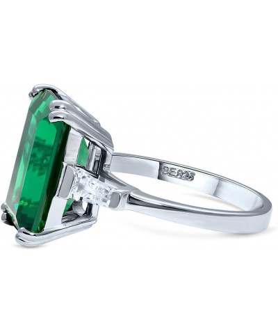 Sterling Silver Solitaire Simulated Emerald Cubic Zirconia CZ Statement Cocktail Fashion Ring for Women, Rhodium Plated 8.5 C...