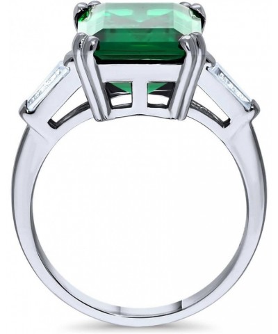 Sterling Silver Solitaire Simulated Emerald Cubic Zirconia CZ Statement Cocktail Fashion Ring for Women, Rhodium Plated 8.5 C...