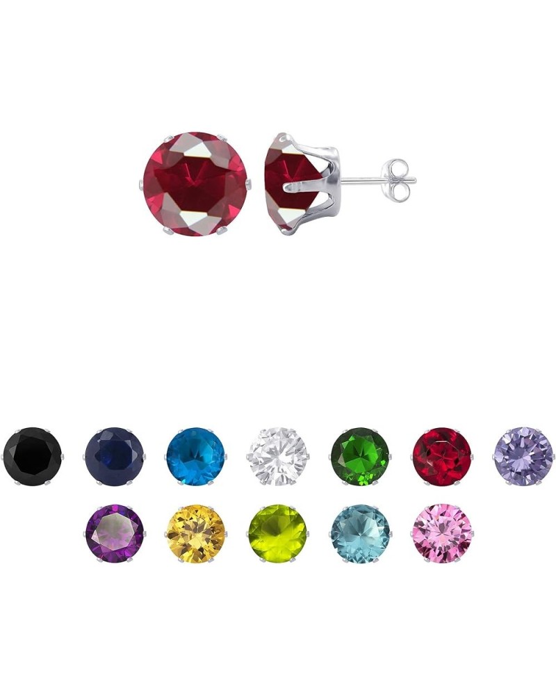 10mm Round Cubic Zirconia Prong Set 925 Sterling Silver Stud Earrings for Women 9mm Ruby $9.51 Earrings