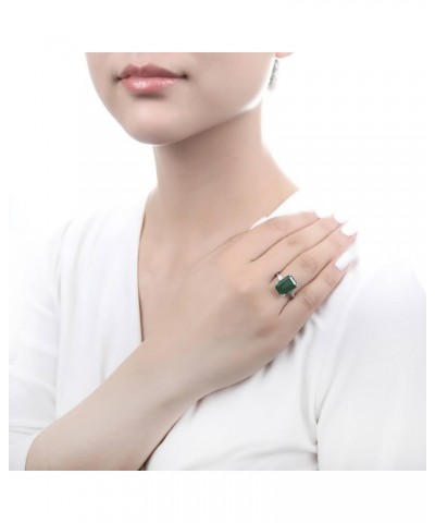 Sterling Silver Solitaire Simulated Emerald Cubic Zirconia CZ Statement Cocktail Fashion Ring for Women, Rhodium Plated 8.5 C...