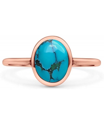 Oval Fashion Petite Dainty Thumb Ring Lab Created Opal Solid 925 Sterling Silver Rose Tone, Simulated Turquoise $9.02 Rings