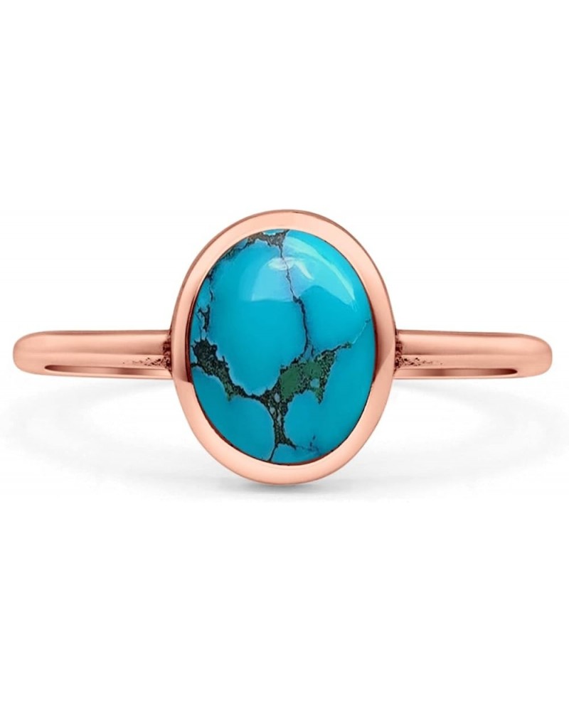 Oval Fashion Petite Dainty Thumb Ring Lab Created Opal Solid 925 Sterling Silver Rose Tone, Simulated Turquoise $9.02 Rings