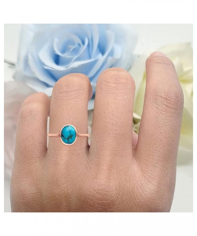 Oval Fashion Petite Dainty Thumb Ring Lab Created Opal Solid 925 Sterling Silver Rose Tone, Simulated Turquoise $9.02 Rings