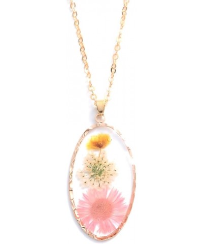 14K Yellow Gold Pressed Flower Necklace For Women, Preserved Fresh Petal Acrylic Charms Necklace, Dried Flower Epoxy Resin Ch...