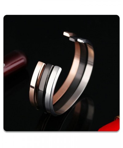 Fashion Simple Couple Stainless Steel Rhinestone Open Cuff Bracelet Steel $10.43 Bracelets