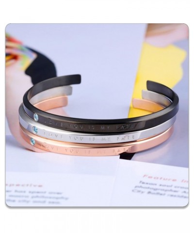 Fashion Simple Couple Stainless Steel Rhinestone Open Cuff Bracelet Steel $10.43 Bracelets