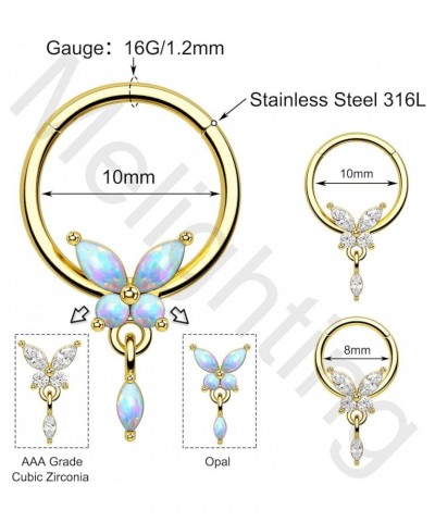 Butterfly Septum Ring 16G Septum Jewelry Stainless Steel 316L Opal Daith Piercing Jewelry Butterfly Conch Piercing Jewelry Da...