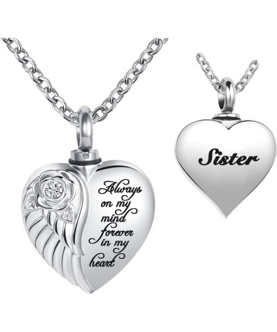 Angel Wing Heart Cremation Urn Necklaces for Ashes Flower Memorial Locket Pendant Keepsake Jewelry Engraved Always On My Mind...