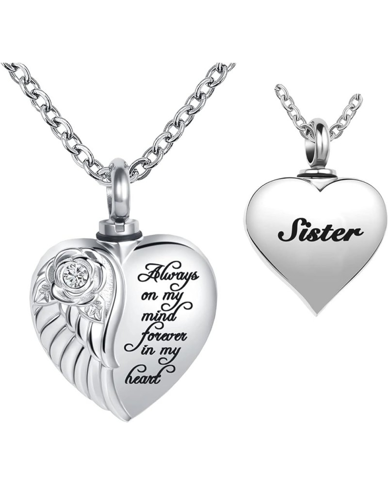 Angel Wing Heart Cremation Urn Necklaces for Ashes Flower Memorial Locket Pendant Keepsake Jewelry Engraved Always On My Mind...