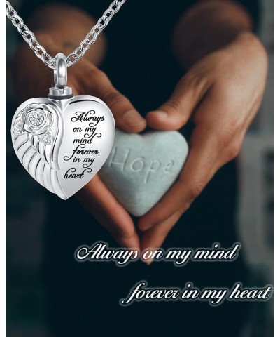 Angel Wing Heart Cremation Urn Necklaces for Ashes Flower Memorial Locket Pendant Keepsake Jewelry Engraved Always On My Mind...