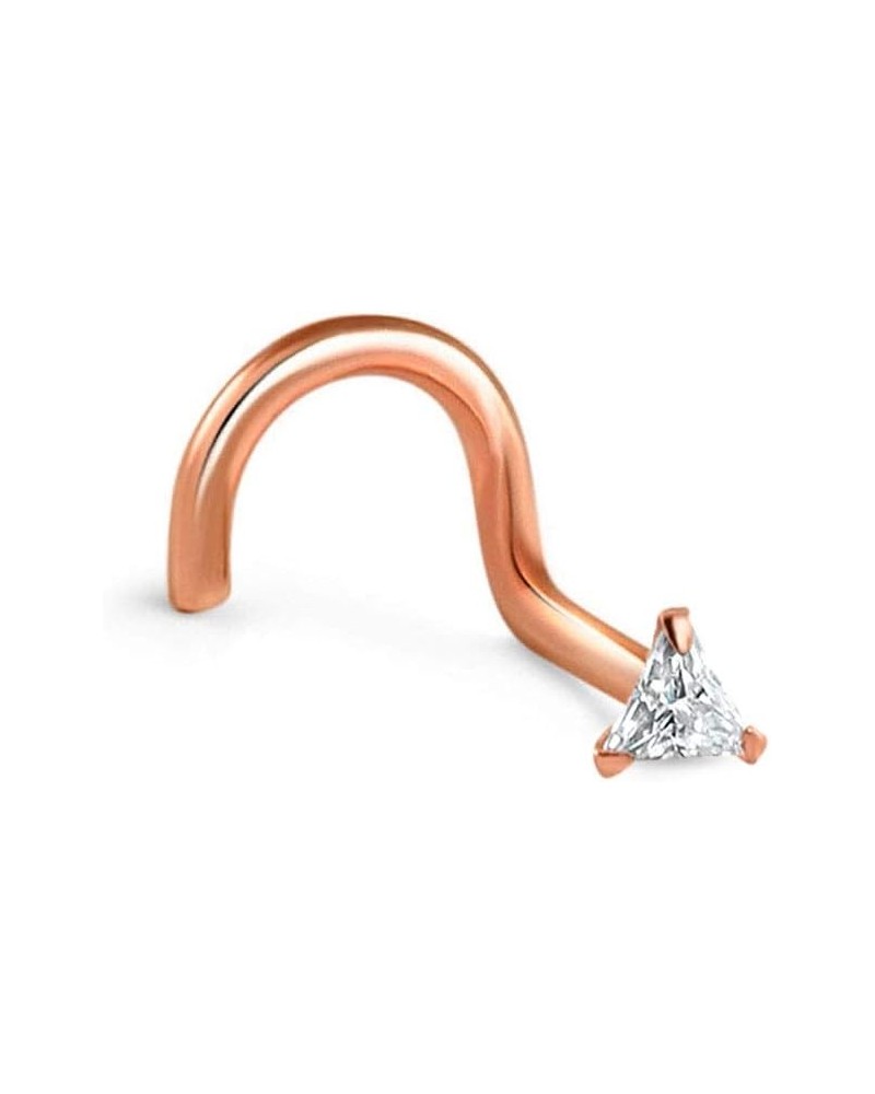 14k Solid Rose Gold Nose Ring, Stud, Nose Screw, L Bend, Nose Bone Triangle CZ 22G 20G or 18G 22 Gauge - Right Nose Screw $15...