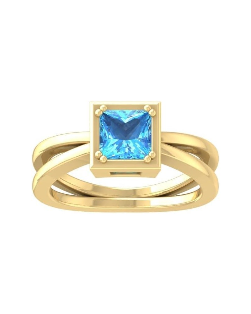 10K Gold and Silver Square Blue Topaz Solitaire Ring Size 10 yellow-gold $120.60 Rings